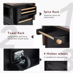 Isola da Cucina sumyeg 54.9 con Piano Ribaltabile, Presa Elettrica, Carrello Contenitore con Ante in Vetro e a Battente, 4 Ripiani e Ruote (Senza Sgabelli)