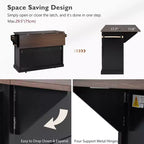 Isola da Cucina sumyeg 54.9 con Piano Ribaltabile, Presa Elettrica, Carrello Contenitore con Ante in Vetro e a Battente, 4 Ripiani e Ruote (Senza Sgabelli)