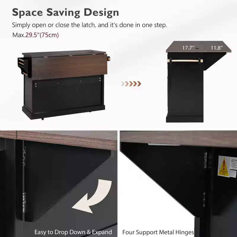 Isola da Cucina sumyeg 54.9 con Piano Ribaltabile, Presa Elettrica, Carrello Contenitore con Ante in Vetro e a Battente, 4 Ripiani e Ruote (Senza Sgabelli)