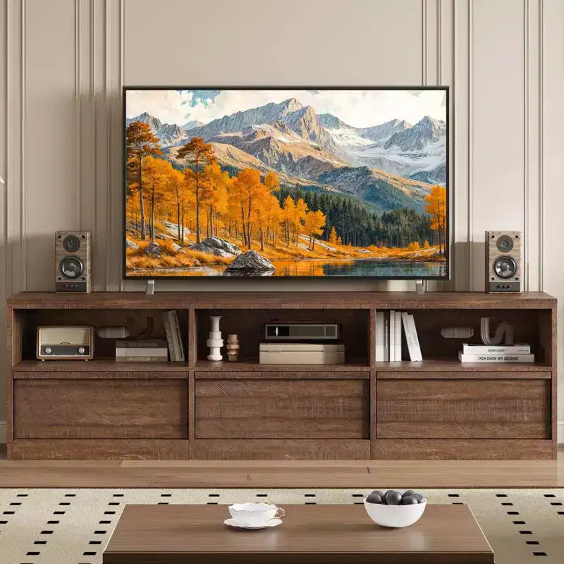70 Mid Century Modern TV Stand - Spacious Media Console for 80 TVs, Featuring Open Shelves, Entertainment Center for Living Room/Bedroom