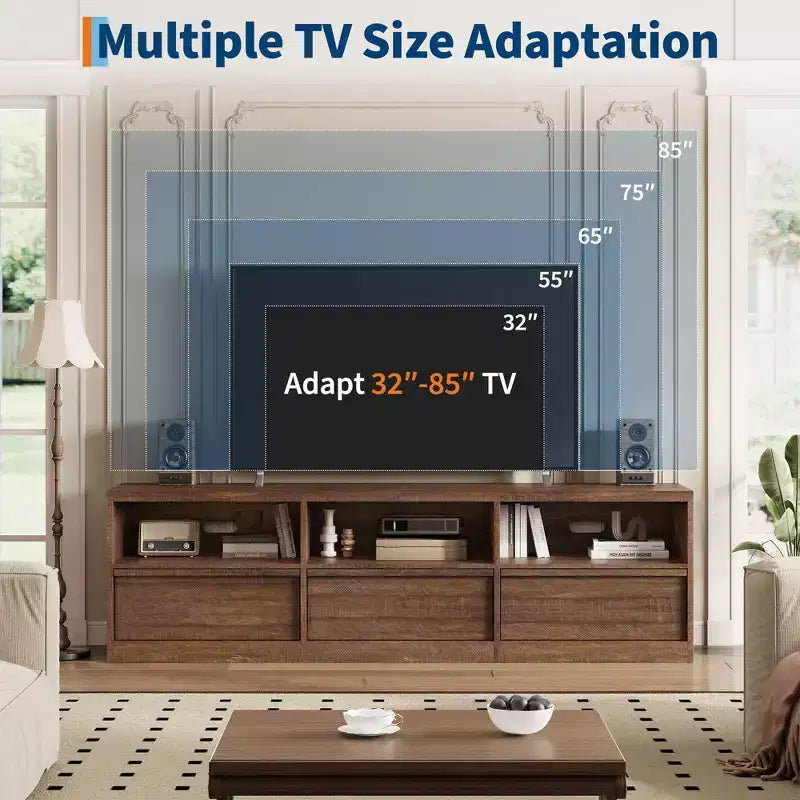 70 Mid Century Modern TV Stand - Spacious Media Console for 80 TVs, Featuring Open Shelves, Entertainment Center for Living Room/Bedroom