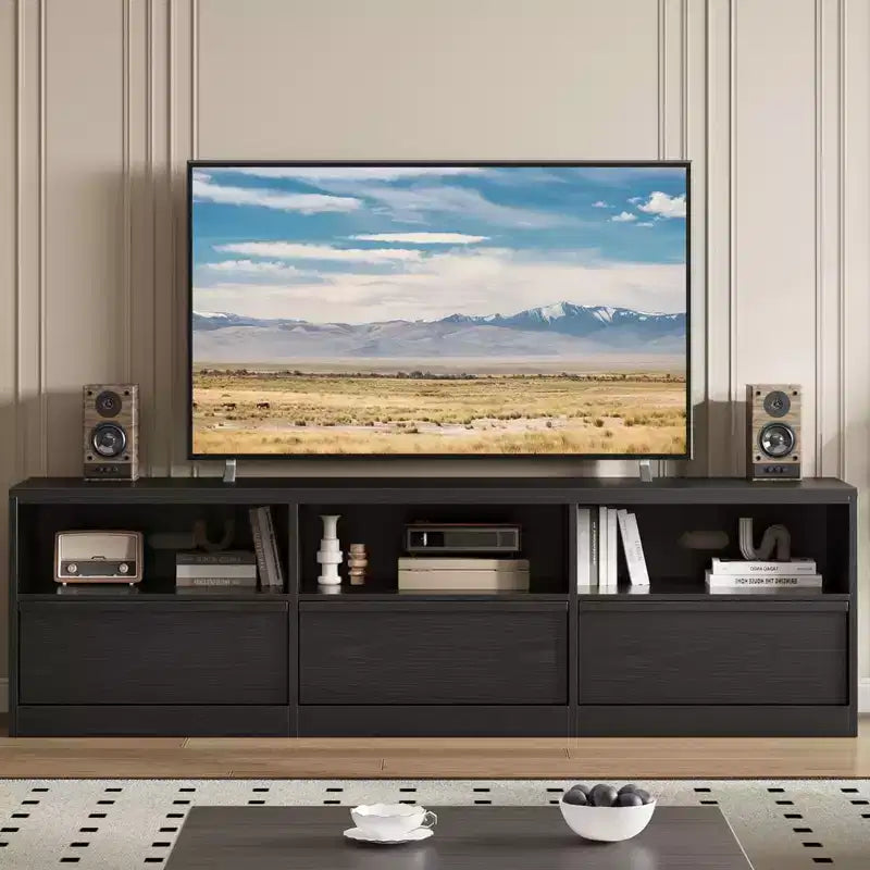 70 Mid Century Modern TV Stand - Spacious Media Console for 80 TVs, Featuring Open Shelves, Entertainment Center for Living Room/Bedroom