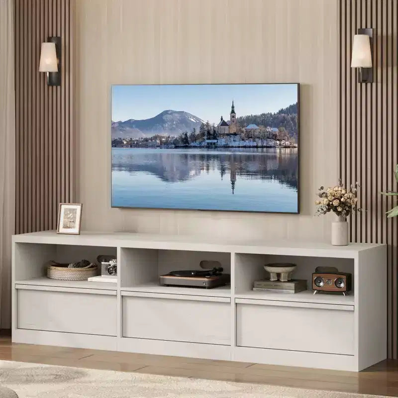 70 Mid Century Modern TV Stand - Spacious Media Console for 80 TVs, Featuring Open Shelves, Entertainment Center for Living Room/Bedroom