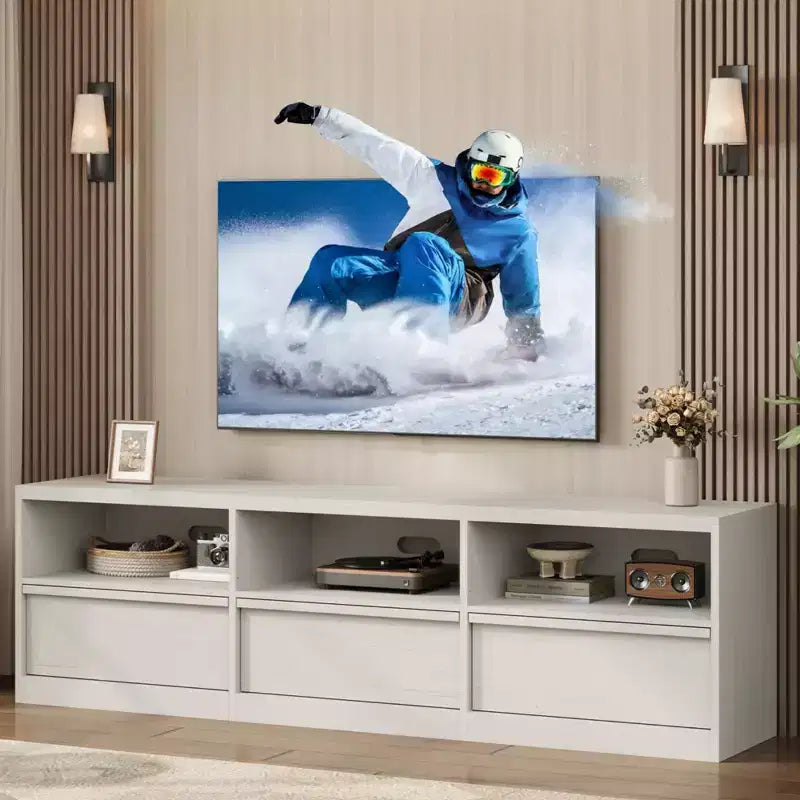 70 Mid Century Modern TV Stand - Spacious Media Console for 80 TVs, Featuring Open Shelves, Entertainment Center for Living Room/Bedroom