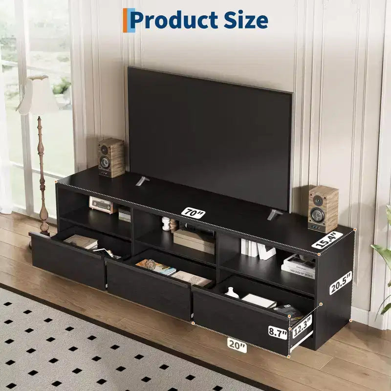 70 Mid Century Modern TV Stand - Spacious Media Console for 80 TVs, Featuring Open Shelves, Entertainment Center for Living Room/Bedroom