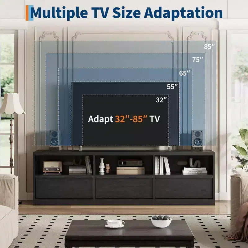 70 Mid Century Modern TV Stand - Spacious Media Console for 80 TVs, Featuring Open Shelves, Entertainment Center for Living Room/Bedroom