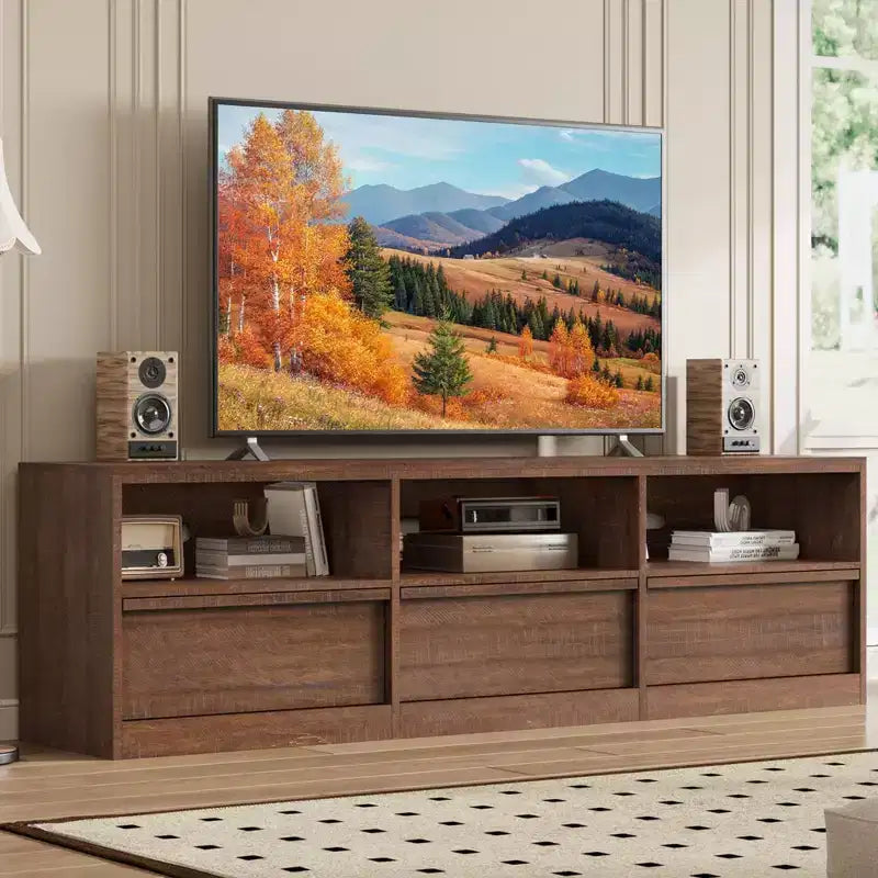 70 Mid Century Modern TV Stand - Spacious Media Console for 80 TVs, Featuring Open Shelves, Entertainment Center for Living Room/Bedroom
