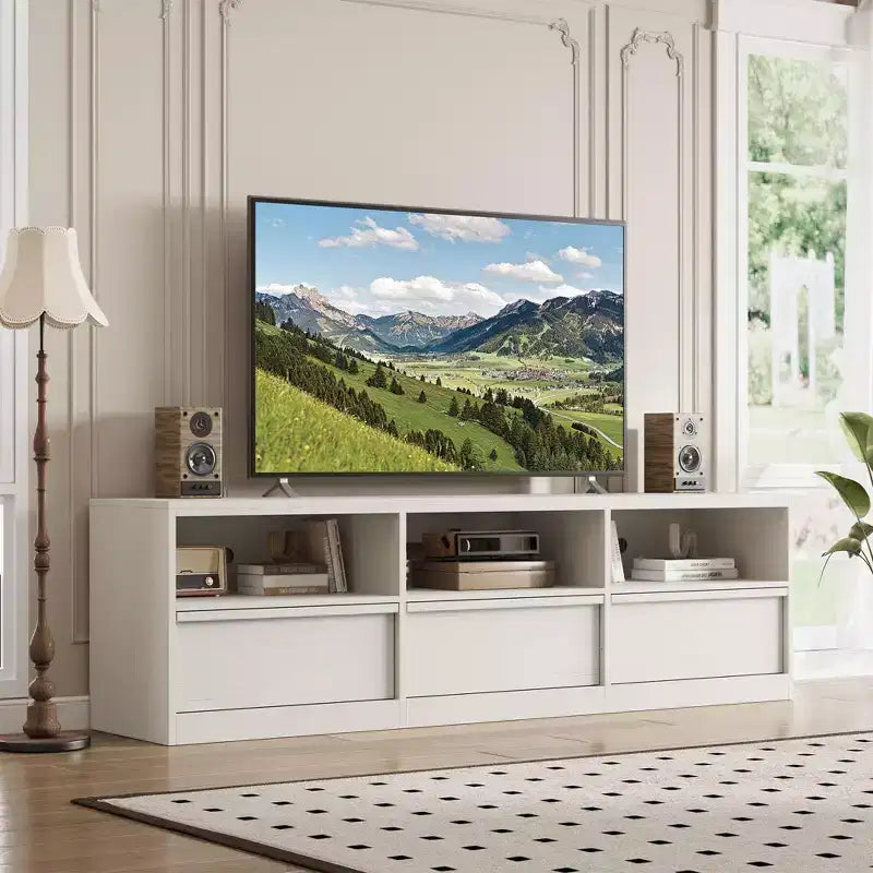 70 Mid Century Modern TV Stand - Spacious Media Console for 80 TVs, Featuring Open Shelves, Entertainment Center for Living Room/Bedroom