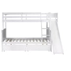 Letto a castello Twin su Full con 2 cassetti e mensole per bambini, letto a castello in legno con scaletta e scivolo