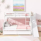 Letto a castello Twin su Full con 2 cassetti e mensole per bambini, letto a castello in legno con scaletta e scivolo