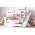 Letto a castello Twin su Full con 2 cassetti e mensole per bambini, letto a castello in legno con scaletta e scivolo