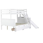 Letto a castello Twin su Full con 2 cassetti e mensole per bambini, letto a castello in legno con scaletta e scivolo