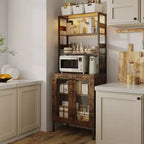 Acekool 66.9 Credenza da Cucina con Presa Elettrica, Mobile Dispensa con Luci a LED, Carrello Bar con Ante in Vetro per Sala da Pranzo, Soggiorno
