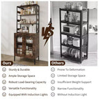 Acekool 66.9 Credenza da Cucina con Presa Elettrica, Mobile Dispensa con Luci a LED, Carrello Bar con Ante in Vetro per Sala da Pranzo, Soggiorno