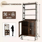 Acekool 66.9 Credenza da Cucina con Presa Elettrica, Mobile Dispensa con Luci a LED, Carrello Bar con Ante in Vetro per Sala da Pranzo, Soggiorno
