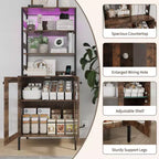 Acekool 66.9 Credenza da Cucina con Presa Elettrica, Mobile Dispensa con Luci a LED, Carrello Bar con Ante in Vetro per Sala da Pranzo, Soggiorno
