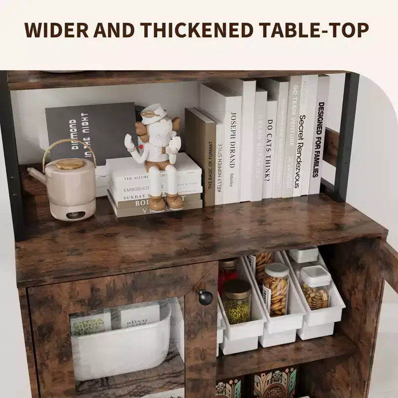Acekool 66.9 Credenza da Cucina con Presa Elettrica, Mobile Dispensa con Luci a LED, Carrello Bar con Ante in Vetro per Sala da Pranzo, Soggiorno