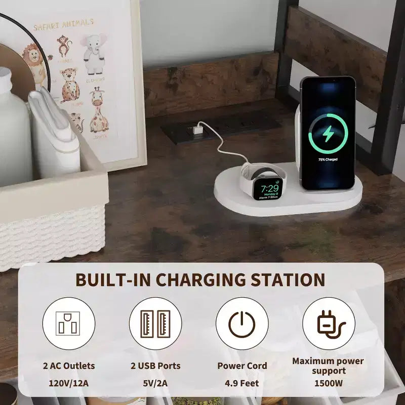 Acekool 66.9 Credenza da Cucina con Presa Elettrica, Mobile Dispensa con Luci a LED, Carrello Bar con Ante in Vetro per Sala da Pranzo, Soggiorno
