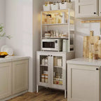 Acekool 66.9 Credenza da Cucina con Presa Elettrica, Mobile Dispensa con Luci a LED, Carrello Bar con Ante in Vetro per Sala da Pranzo, Soggiorno