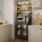 Acekool 66.9 Credenza da Cucina con Presa Elettrica, Mobile Dispensa con Luci a LED, Carrello Bar con Ante in Vetro per Sala da Pranzo, Soggiorno