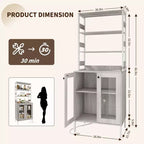 Acekool 66.9 Credenza da Cucina con Presa Elettrica, Mobile Dispensa con Luci a LED, Carrello Bar con Ante in Vetro per Sala da Pranzo, Soggiorno