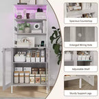 Acekool 66.9 Credenza da Cucina con Presa Elettrica, Mobile Dispensa con Luci a LED, Carrello Bar con Ante in Vetro per Sala da Pranzo, Soggiorno