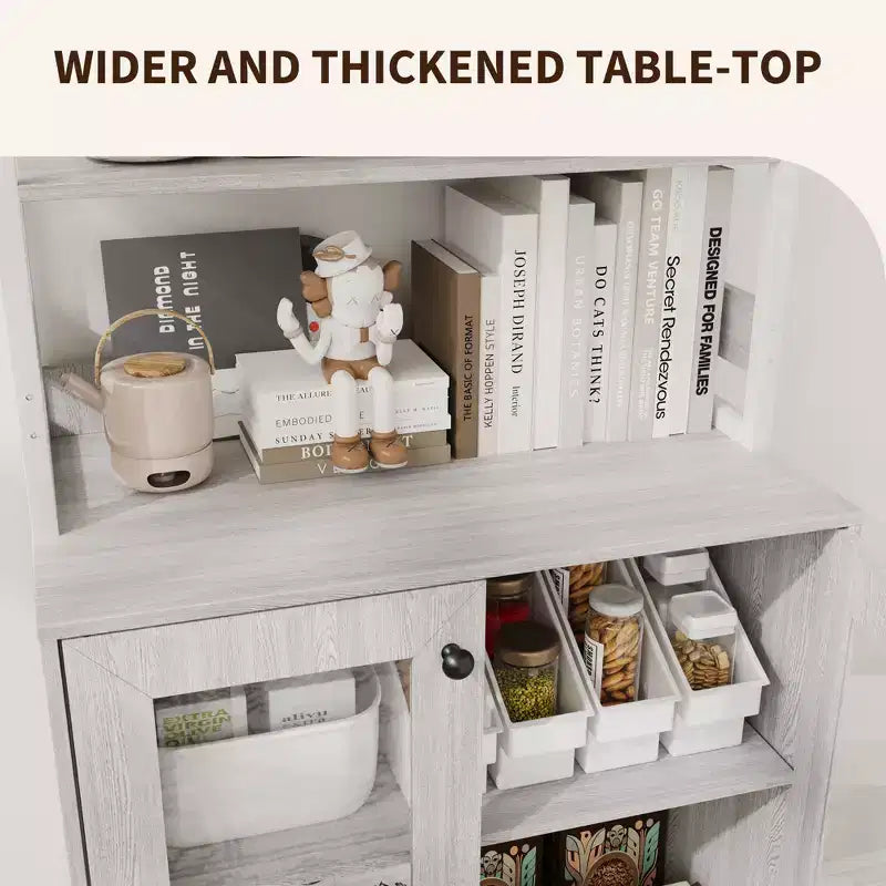 Acekool 66.9 Credenza da Cucina con Presa Elettrica, Mobile Dispensa con Luci a LED, Carrello Bar con Ante in Vetro per Sala da Pranzo, Soggiorno