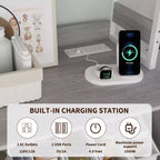 Acekool 66.9 Credenza da Cucina con Presa Elettrica, Mobile Dispensa con Luci a LED, Carrello Bar con Ante in Vetro per Sala da Pranzo, Soggiorno