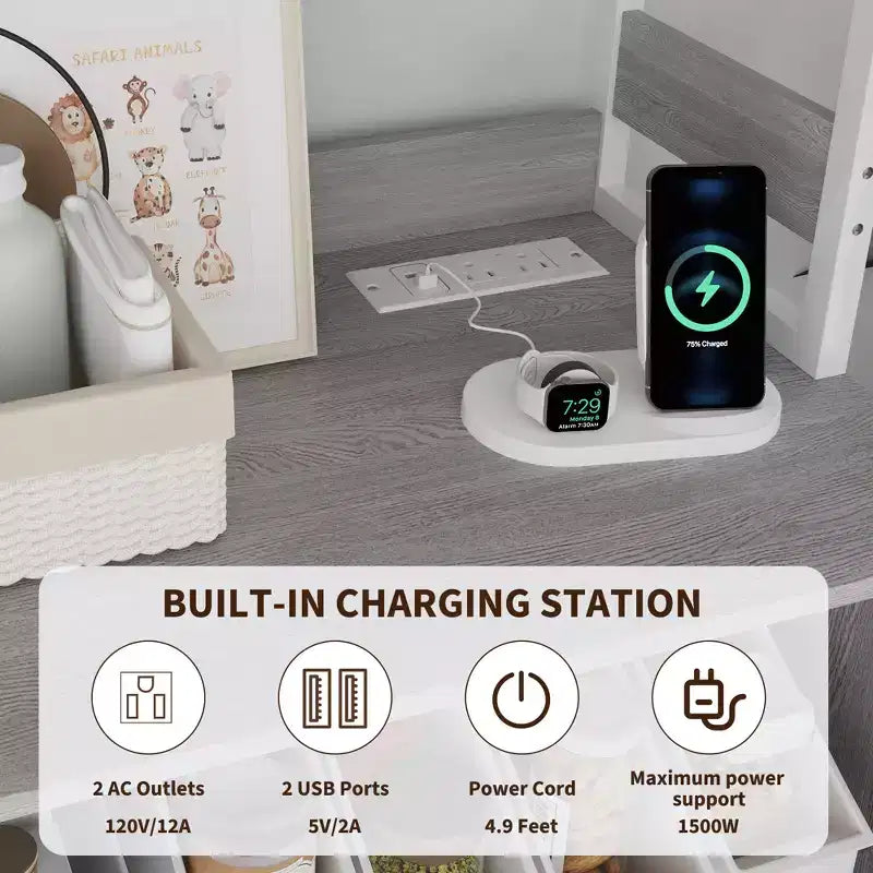 Acekool 66.9 Credenza da Cucina con Presa Elettrica, Mobile Dispensa con Luci a LED, Carrello Bar con Ante in Vetro per Sala da Pranzo, Soggiorno