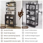 Acekool 66.9 Credenza da Cucina con Presa Elettrica, Mobile Dispensa con Luci a LED, Carrello Bar con Ante in Vetro per Sala da Pranzo, Soggiorno