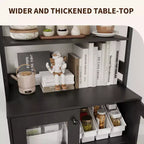 Acekool 66.9 Credenza da Cucina con Presa Elettrica, Mobile Dispensa con Luci a LED, Carrello Bar con Ante in Vetro per Sala da Pranzo, Soggiorno