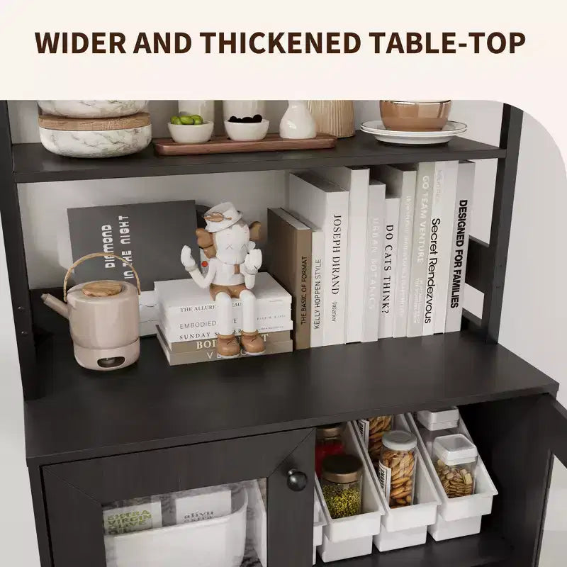Acekool 66.9 Credenza da Cucina con Presa Elettrica, Mobile Dispensa con Luci a LED, Carrello Bar con Ante in Vetro per Sala da Pranzo, Soggiorno