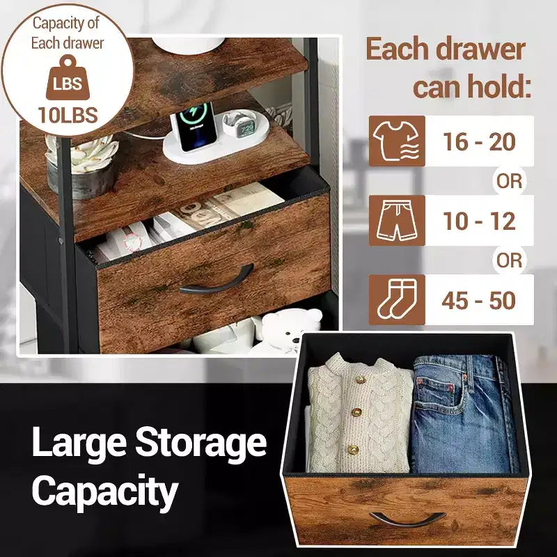 Fabric Chest of Drawers Bedroom 4 Drawers Storage Unit with Sturdy Steel Frame, Dresser Drawers with Open Storage Shelf Nightstand for Home, Office