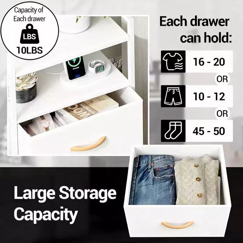 Fabric Chest of Drawers Bedroom 4 Drawers Storage Unit with Sturdy Steel Frame, Dresser Drawers with Open Storage Shelf Nightstand for Home, Office