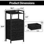 Fabric Chest of Drawers Bedroom 4 Drawers Storage Unit with Sturdy Steel Frame, Dresser Drawers with Open Storage Shelf Nightstand for Home, Office