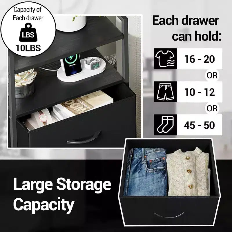 Fabric Chest of Drawers Bedroom 4 Drawers Storage Unit with Sturdy Steel Frame, Dresser Drawers with Open Storage Shelf Nightstand for Home, Office