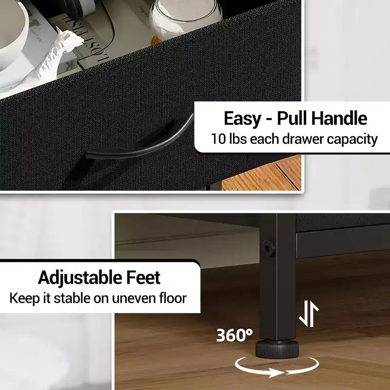Fabric Chest of Drawers Bedroom 4 Drawers Storage Unit with Sturdy Steel Frame, Dresser Drawers with Open Storage Shelf Nightstand for Home, Office