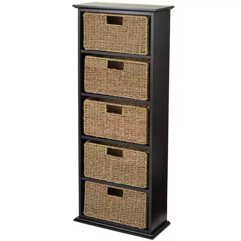 The Lakeside Collection Wooden Shelving Unit with Seagrass Drawers -
