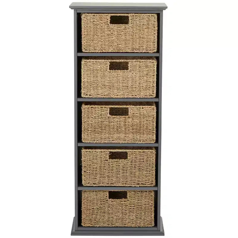 Mobiletto da parete in legno con cassetti in giunco marino Lakeside Collection -
