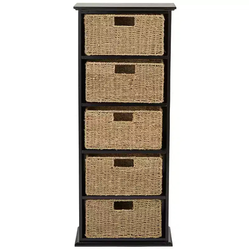 Mobiletto da parete in legno con cassetti in giunco marino Lakeside Collection -