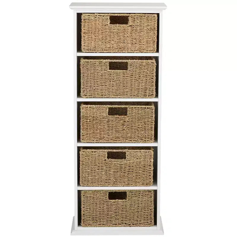 Mobiletto da parete in legno con cassetti in giunco marino Lakeside Collection -