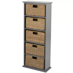 Mobiletto da parete in legno con cassetti in giunco marino Lakeside Collection -