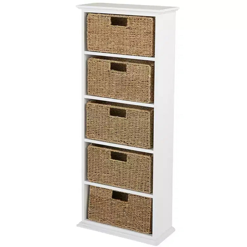Mobiletto da parete in legno con cassetti in giunco marino Lakeside Collection -