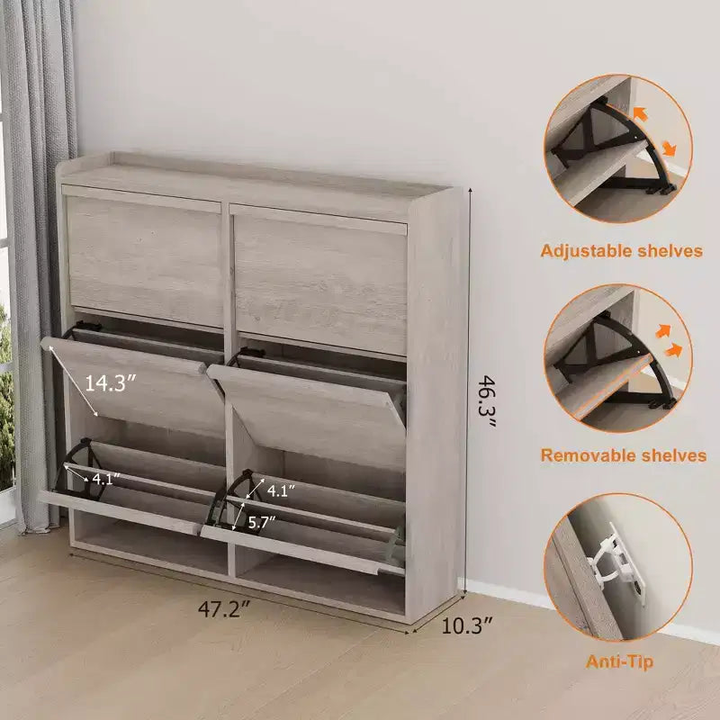 GarveeHome Shoe Cabinet with 6 Flip Drawers, Wooden Shoe Organizer Cabinet with Adjustable Shelf, Shoe Storage, Hidden Shoe Cabinet for Entryway