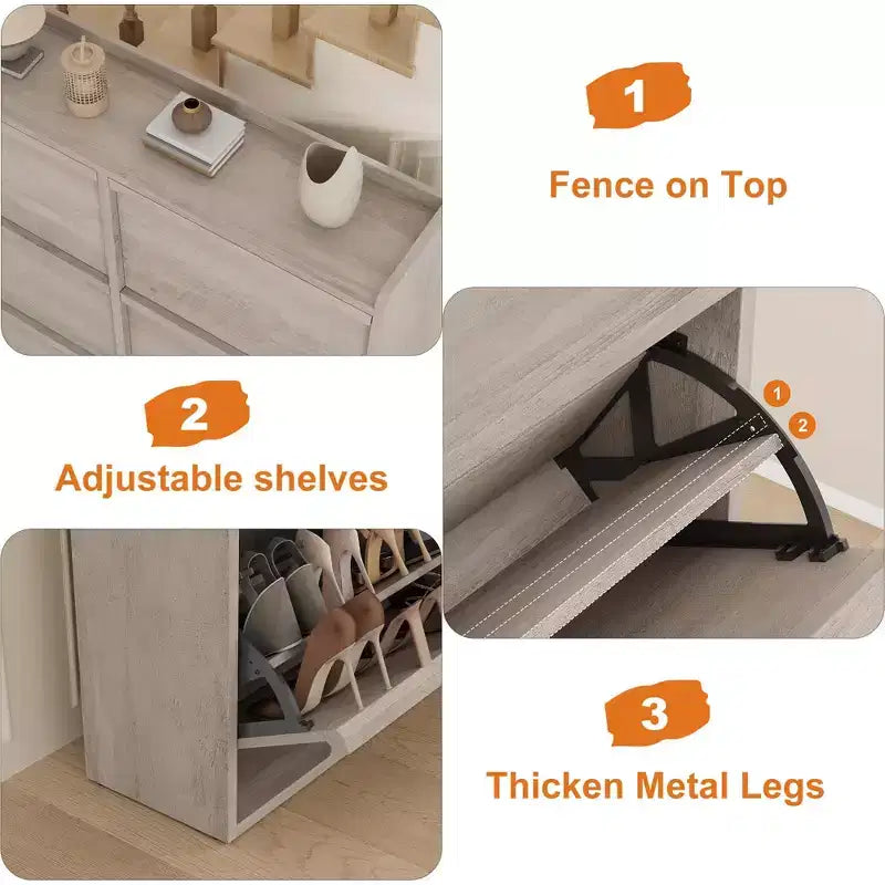 GarveeHome Shoe Cabinet with 6 Flip Drawers, Wooden Shoe Organizer Cabinet with Adjustable Shelf, Shoe Storage, Hidden Shoe Cabinet for Entryway