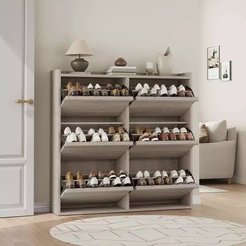 GarveeHome Shoe Cabinet with 6 Flip Drawers, Wooden Shoe Organizer Cabinet with Adjustable Shelf, Shoe Storage, Hidden Shoe Cabinet for Entryway