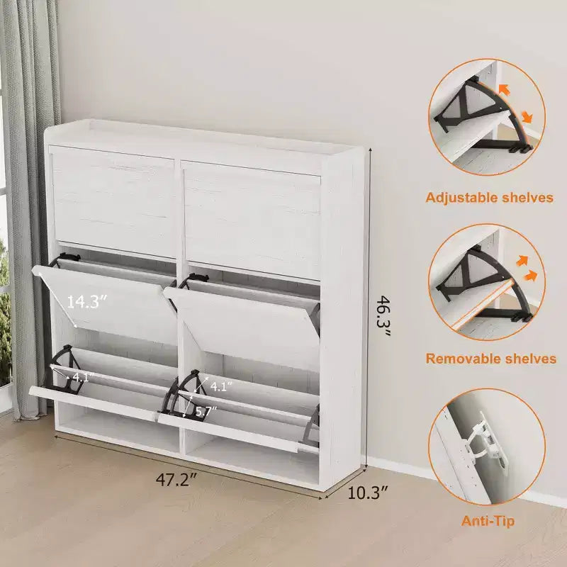 GarveeHome Shoe Cabinet with 6 Flip Drawers, Wooden Shoe Organizer Cabinet with Adjustable Shelf, Shoe Storage, Hidden Shoe Cabinet for Entryway