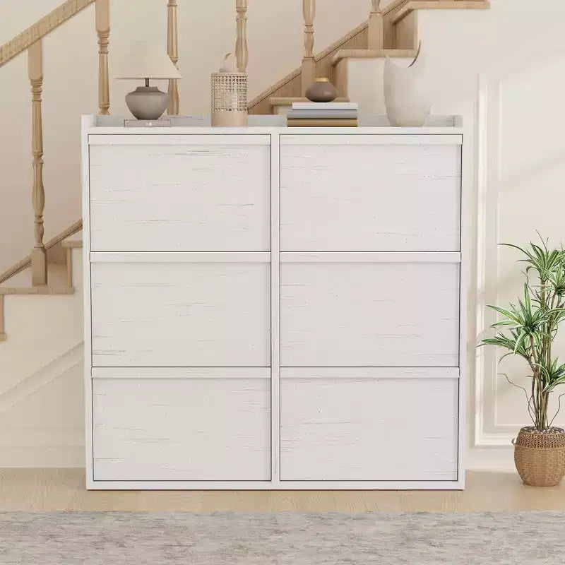 GarveeHome Shoe Cabinet with 6 Flip Drawers, Wooden Shoe Organizer Cabinet with Adjustable Shelf, Shoe Storage, Hidden Shoe Cabinet for Entryway