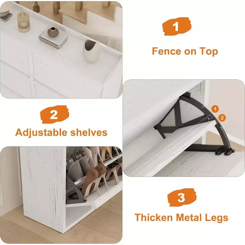 GarveeHome Shoe Cabinet with 6 Flip Drawers, Wooden Shoe Organizer Cabinet with Adjustable Shelf, Shoe Storage, Hidden Shoe Cabinet for Entryway
