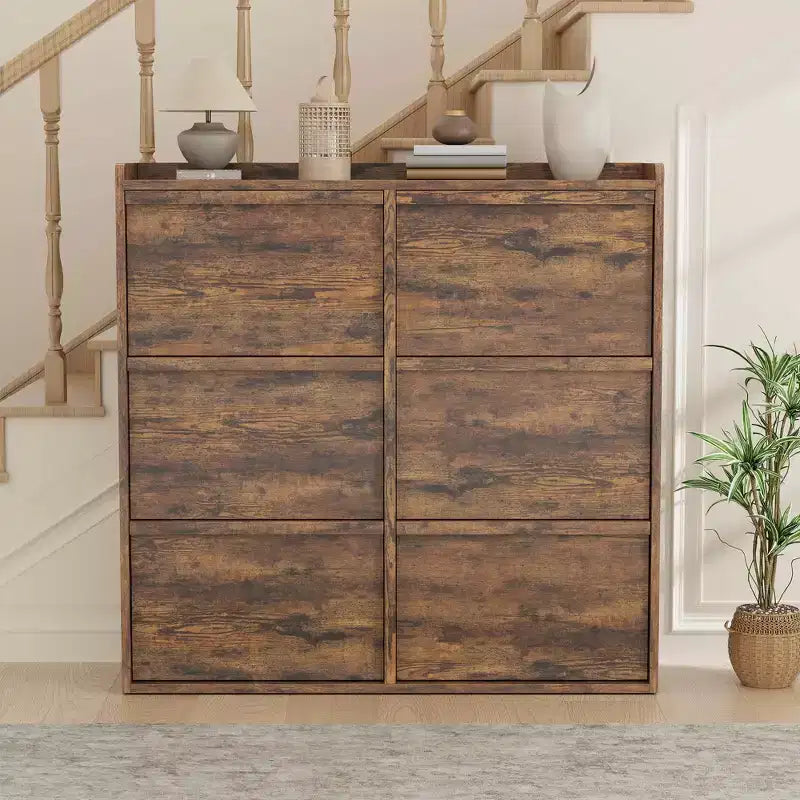 GarveeHome Shoe Cabinet with 6 Flip Drawers, Wooden Shoe Organizer Cabinet with Adjustable Shelf, Shoe Storage, Hidden Shoe Cabinet for Entryway